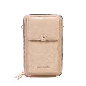 Poșetă crossbody femei Pierre Cardin bej cu brand logo 7POSS123331TA