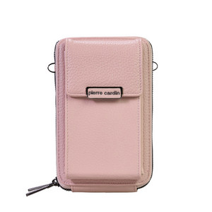 Poșetă crossbody femei Pierre Cardin roz pudră cu brand logo 7POSS123131LI
