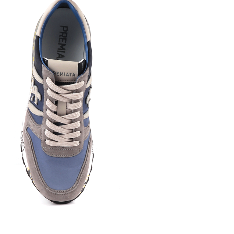 Pantofi sport bărbați Premiata Lander gri cu bleumarin din piele întoarsă 1691BP4587VGR