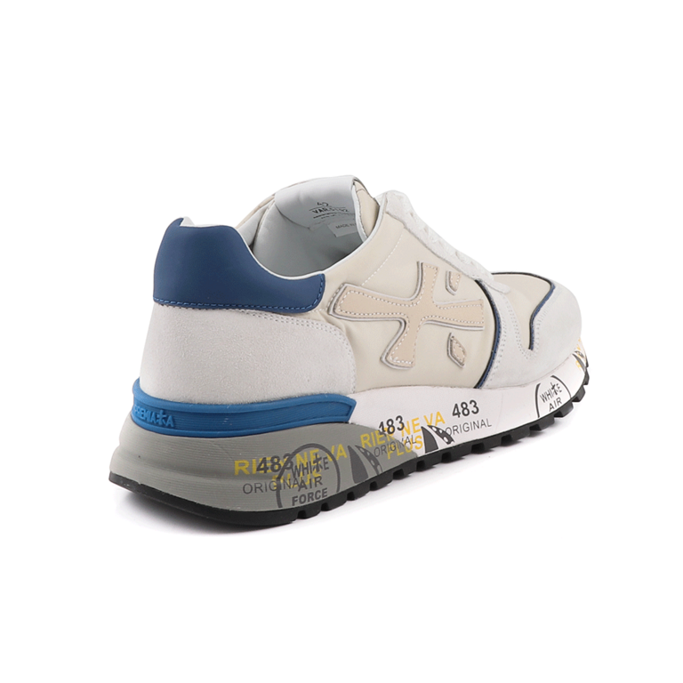 Pantofi sport bărbați Premiata Mick albi cu albastru din piele 1691BP5192A