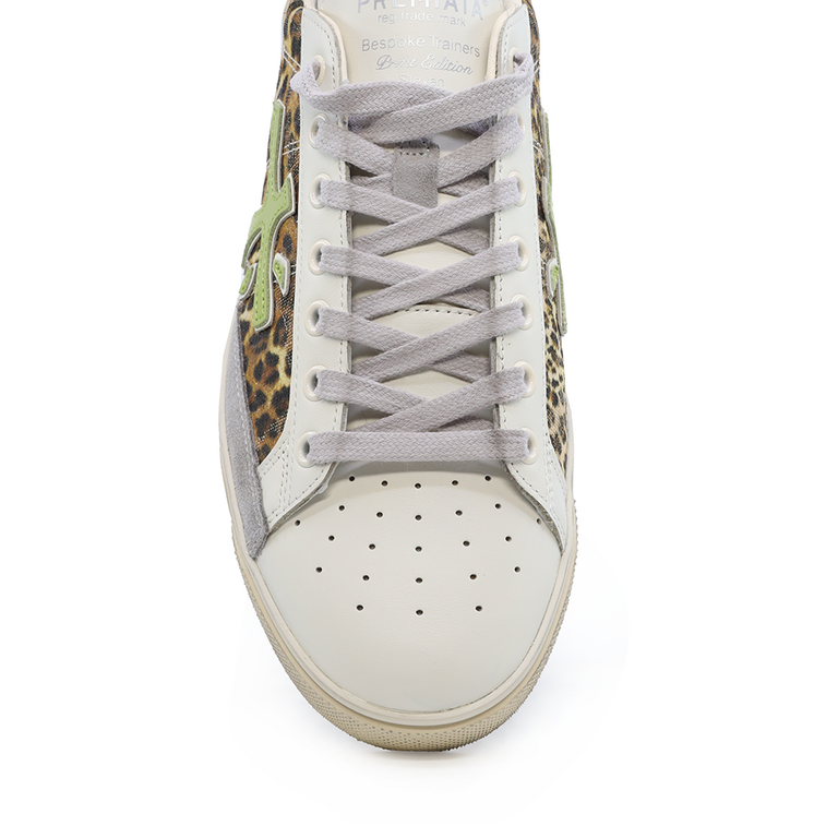 Sneakers bărbați Premiata Steven albi+ print din piele și textil 1695BP6182LEO