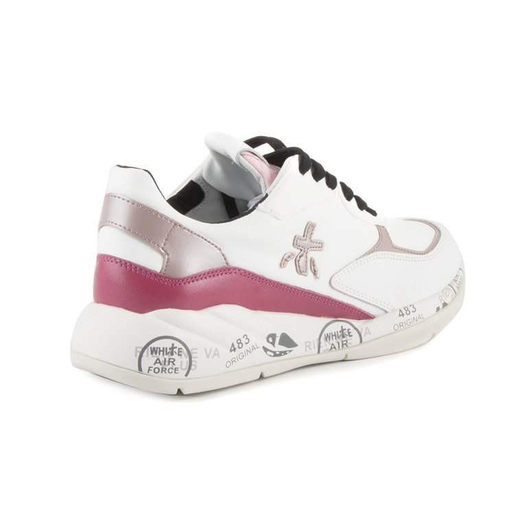 Pantofi sport femei Premiata albi din piele cu detaliu roz 1699DP4523A