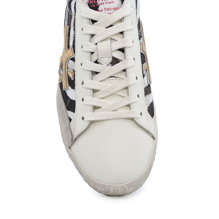 Sneakers femei Premiata Steven-D albi+ print din piele și textil 1695DP6188ZE