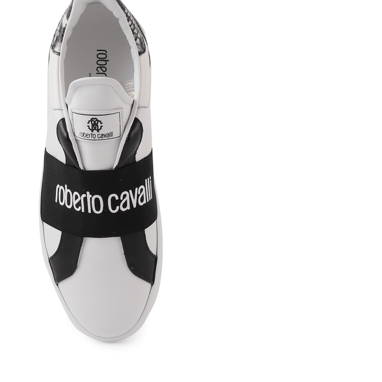 Pantofi sport bărbați Roberto Cavalli albi din piele cu bandă logo print  3491BP10740A