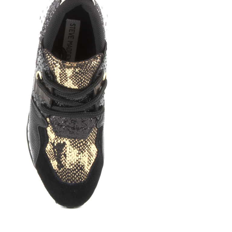 Pantofi sport femei Steve Madden negri cu auriu din piele cu textil 1460DPCLIFFN