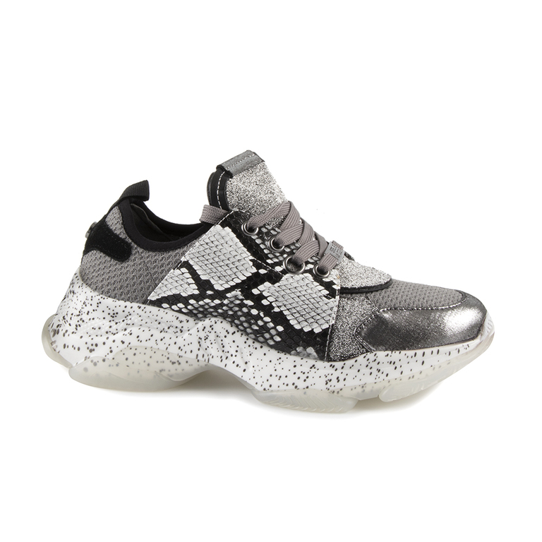 Pantofi sport femei Steve Madden gri cu argintiu din piele cu textil 1460DPMESCALGR