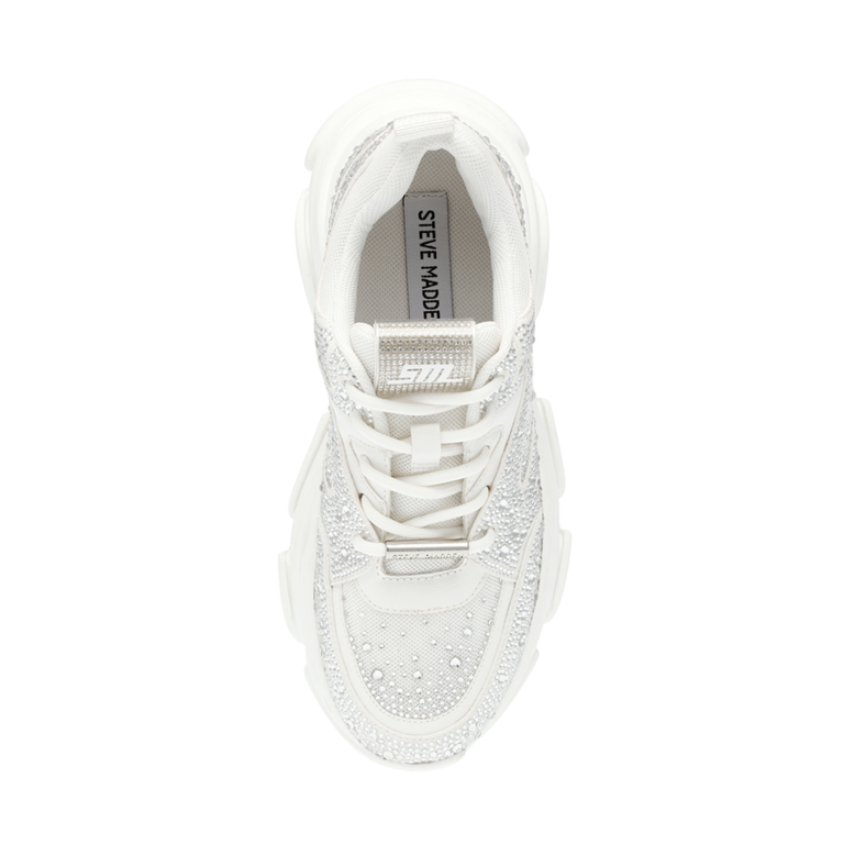 Sneakers femei Steve Madden Privy albi din material textil accesorizat cu ștrasuri  1467DPPRIVYA