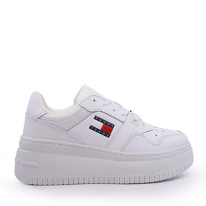 Sneakers femei Tommy Hilfiger albi din piele naturală cu logo lateral 3417DP2506A