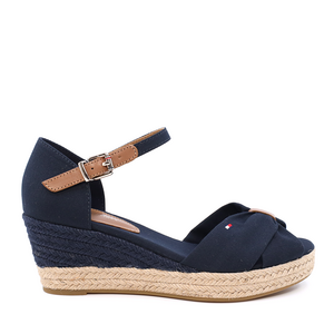 Sandale cu platformă femei Tommy Hilfiger bleumarin din textil și piele 3415DS4785BL