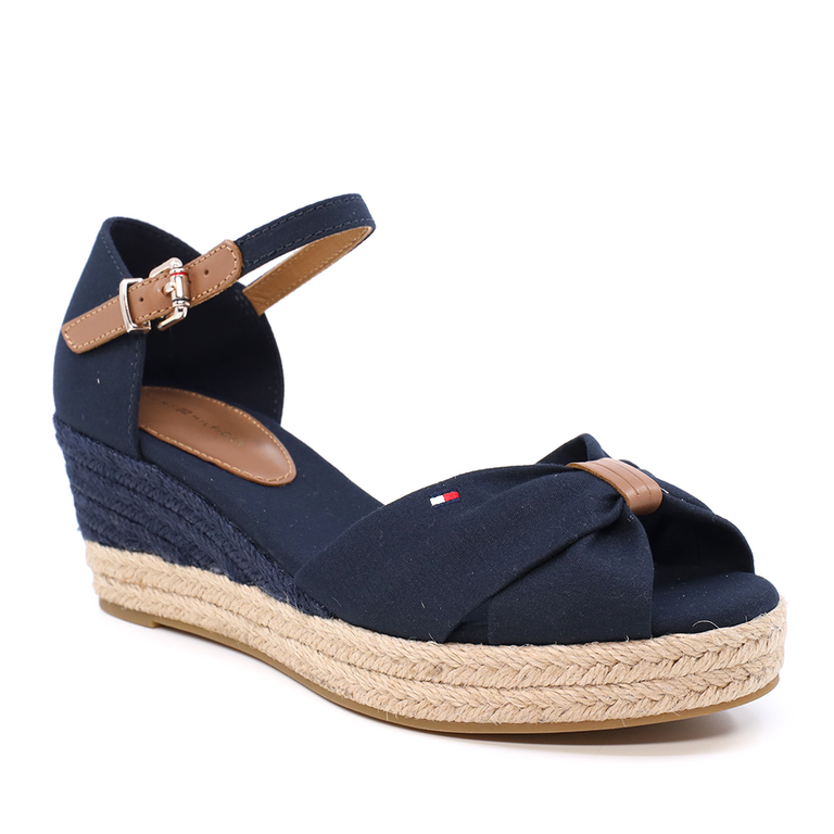 Sandale cu platformă femei Tommy Hilfiger bleumarin din textil și piele 3415DS4785BL