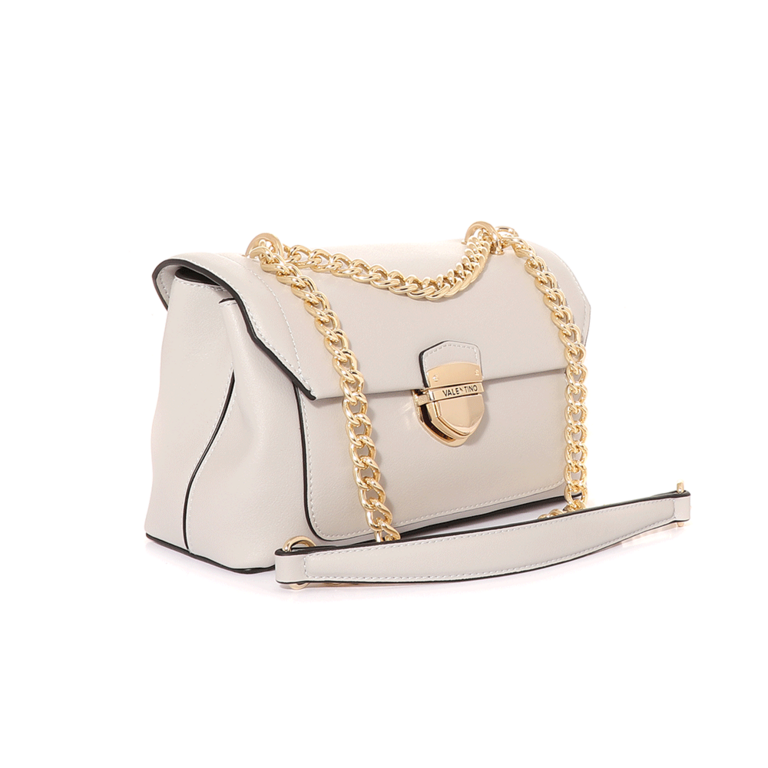 Poșetă satchel Valentino albă cu accesoriu metalic auriu 1951POSS55I04A