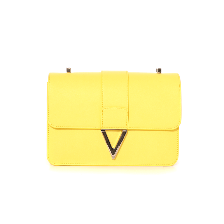 Poșetă satchel Valentino galbenă cu logo V metalic auriu 1951POSS52002G