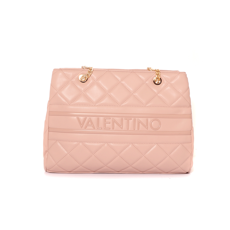 Poșetă tote Valentino roz cu model matlasat și logo band 1951POSS51O04RO
