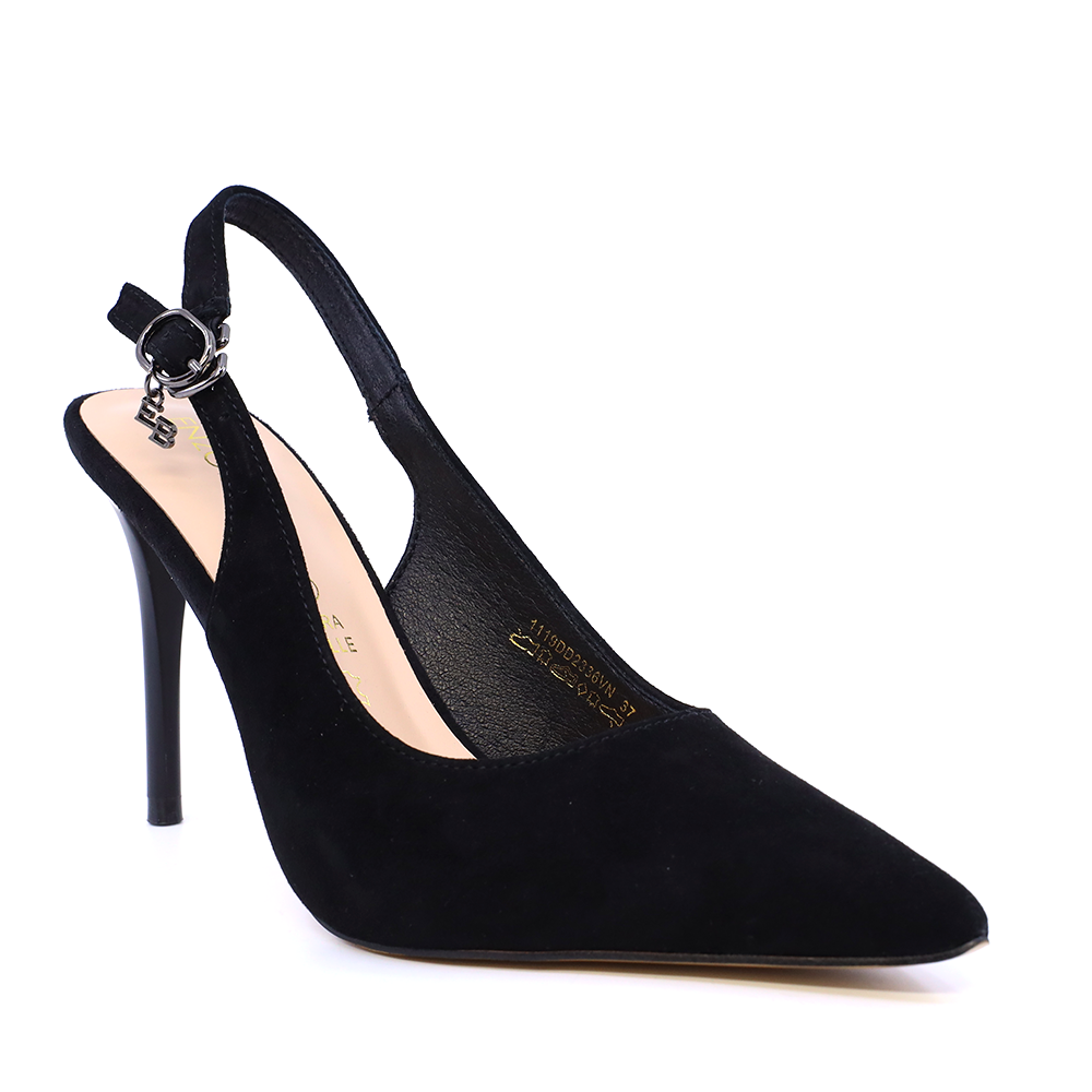 Pantofi stiletto slingback femei Enzo Bertini negri din piele întoarsă   1119DD2336VN