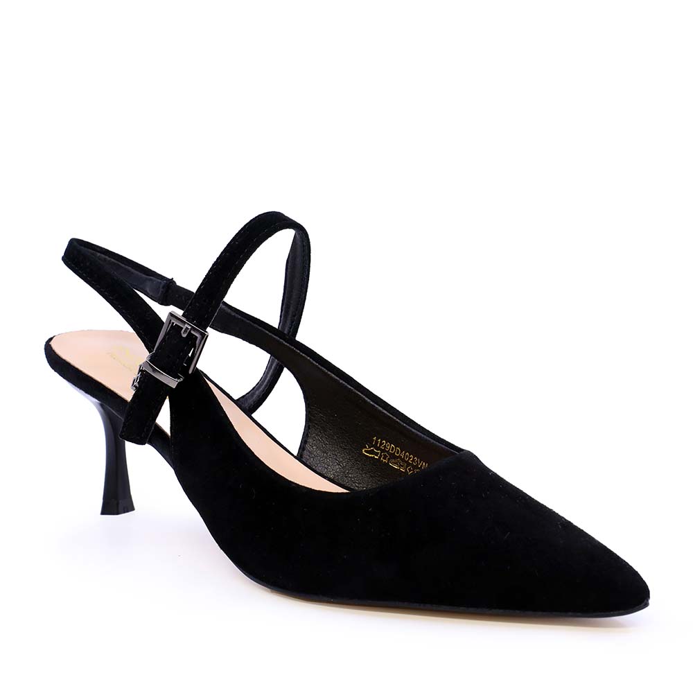 Pantofi stiletto slingback femei Enzo Bertini negri din piele întoarsă 1129DD4023VN