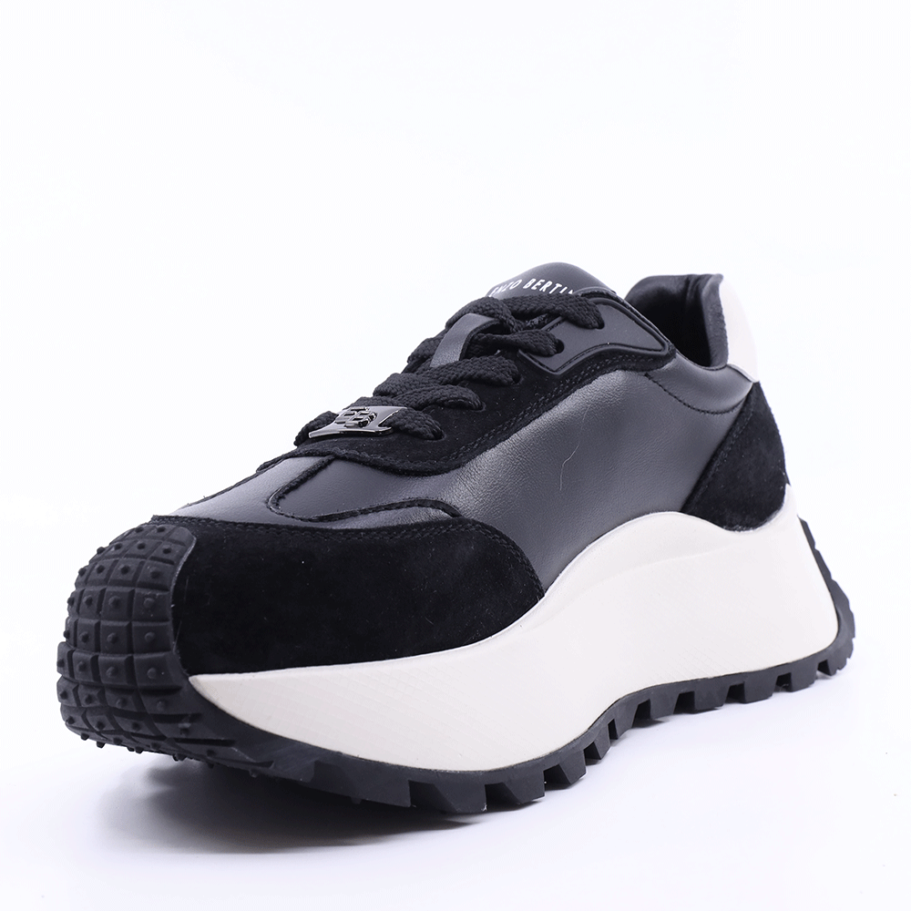 Sneakers femei Enzo Bertini negri din piele naturală și piele întoarsă 3869dp030n