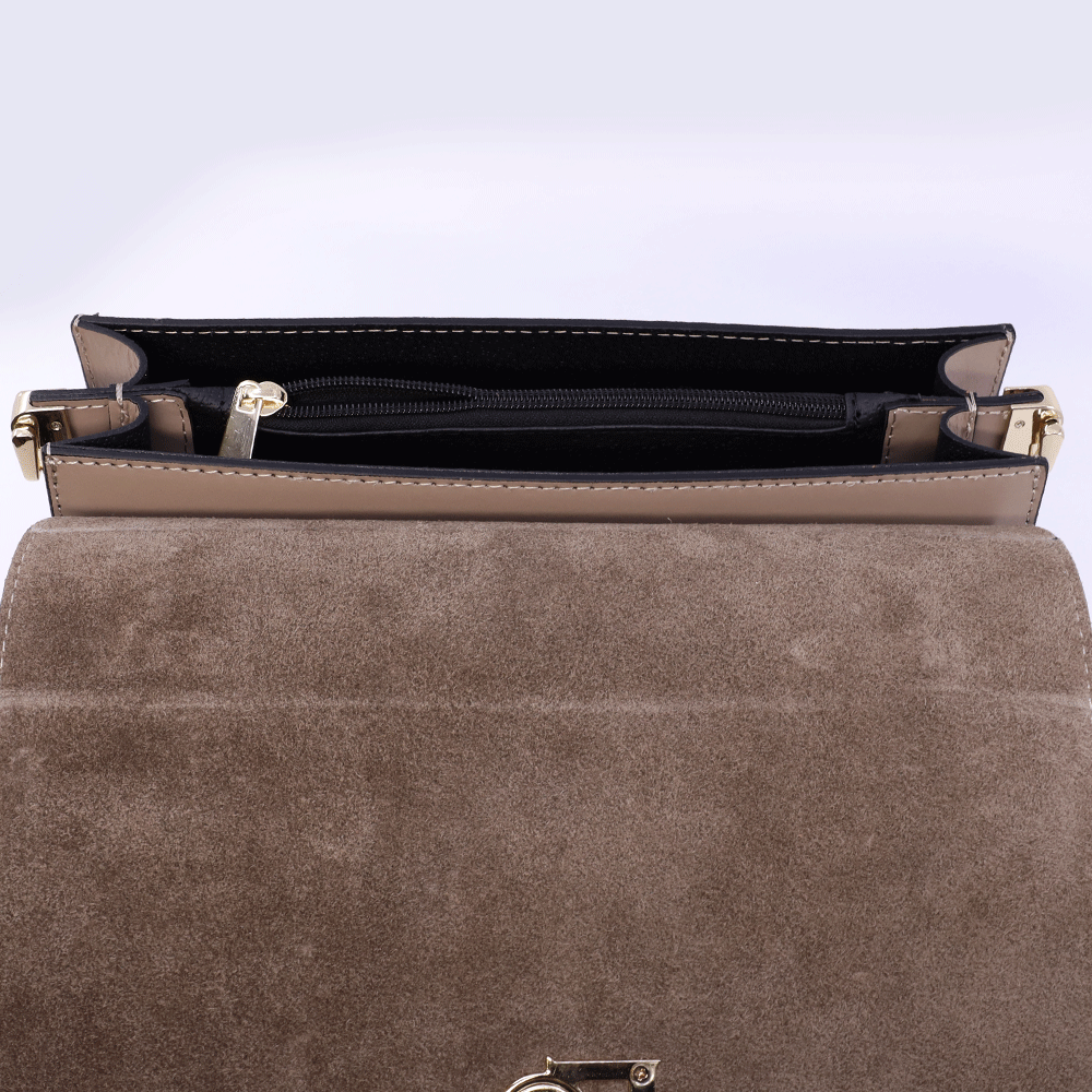 Poșetă satchel femei Enzo Bertini taupe cu logo 154POSP3351TA