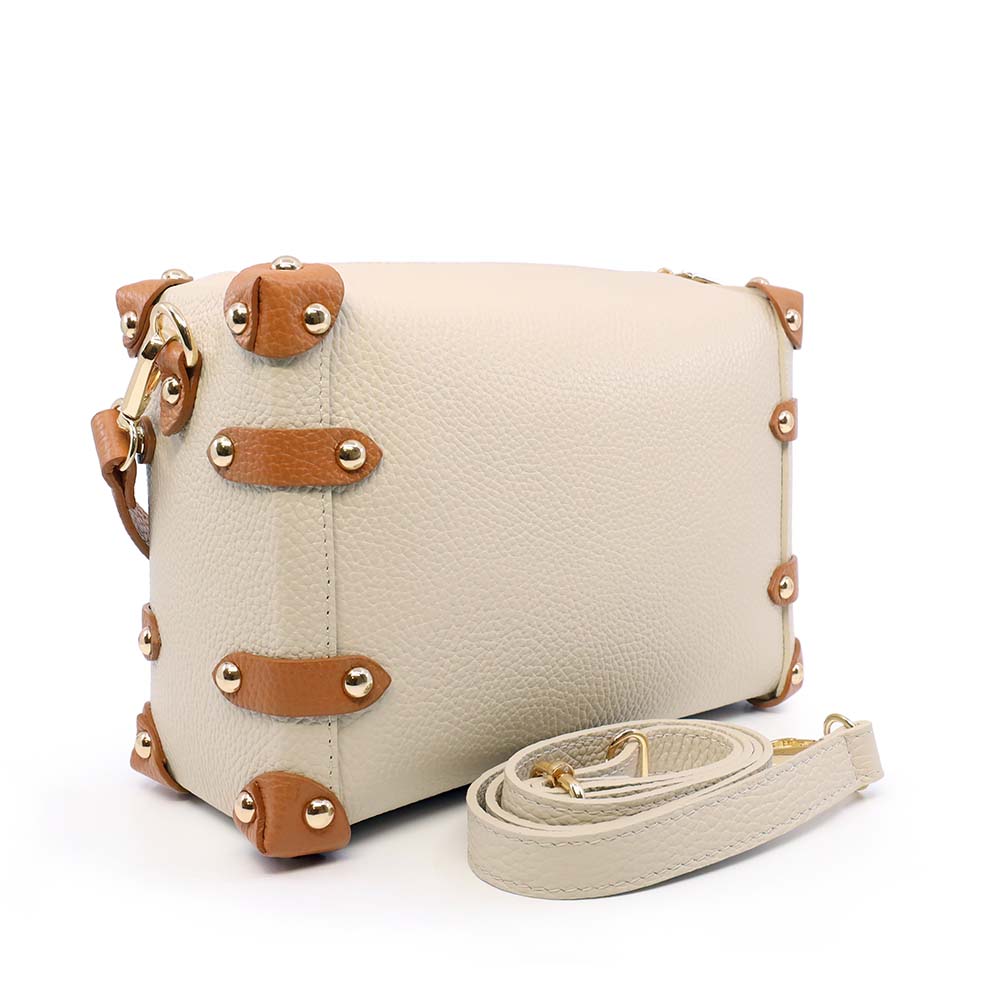 Poșetă satchel femei Enzo Bertini bej din piele naturală 154posp3582beco