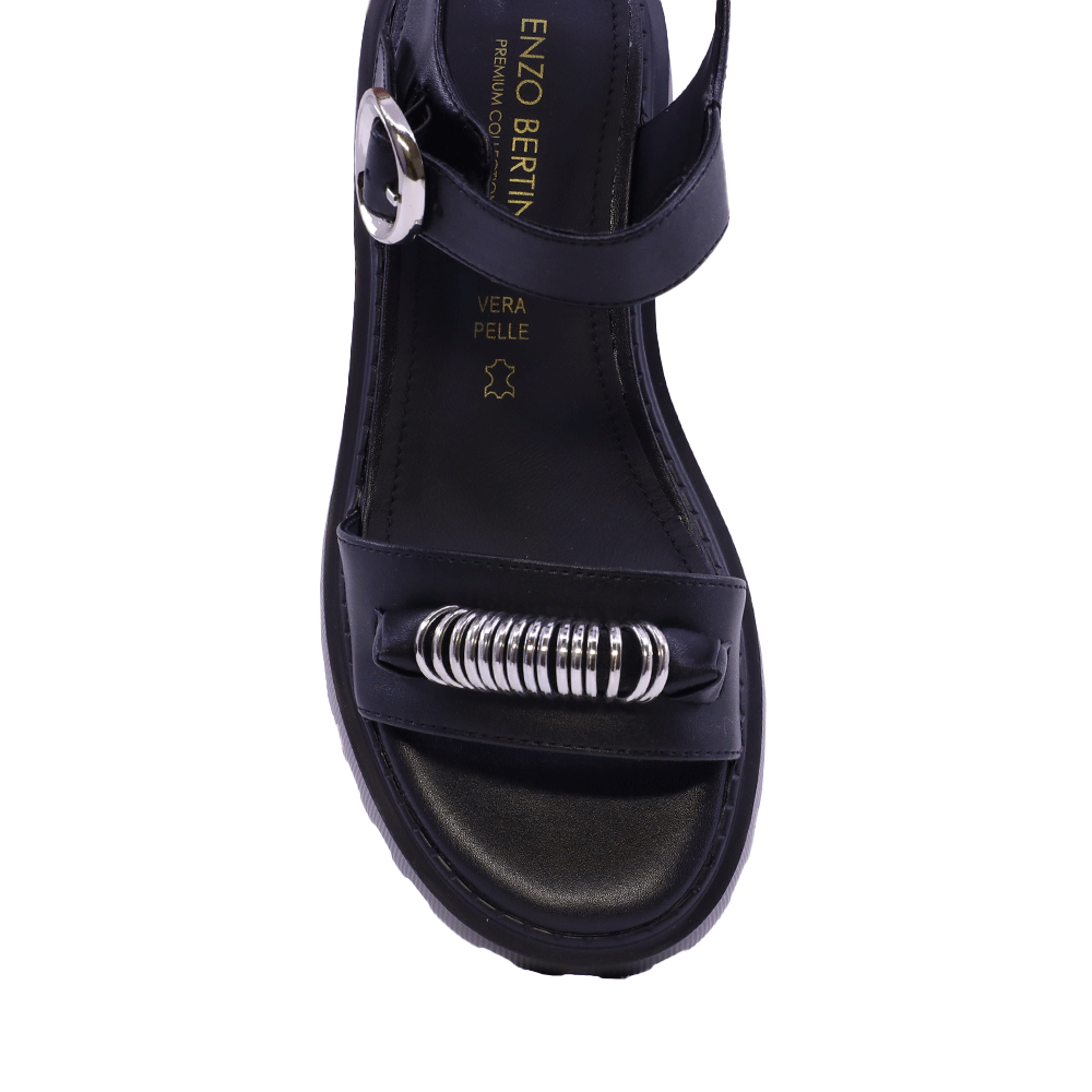Sandale cu accesoriu metalic femei Enzo Bertini negre din piele 1399DS1284N