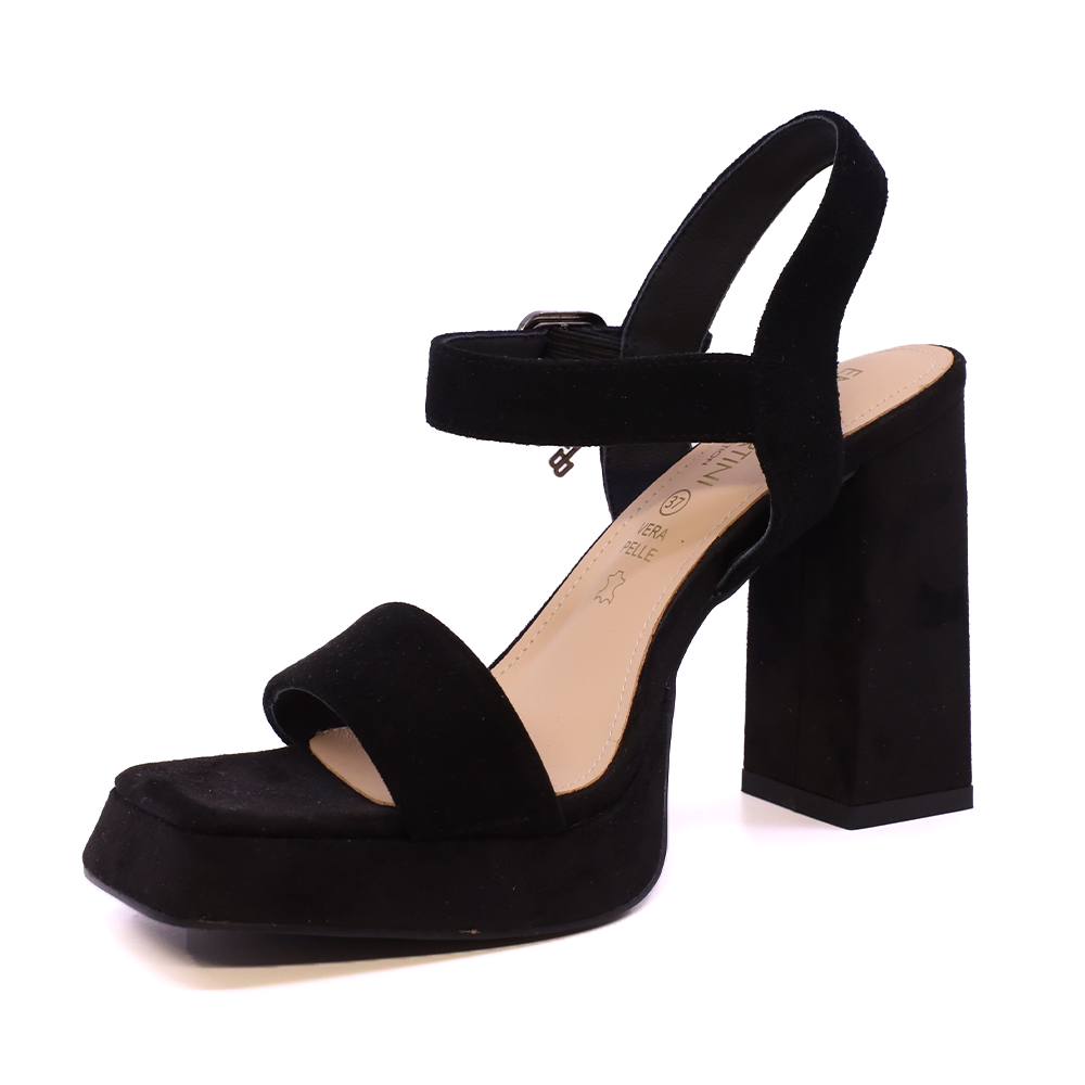 Sandale cu platou femei Enzo Bertini negre din piele întoarsă cu toc 1399DS7051VN