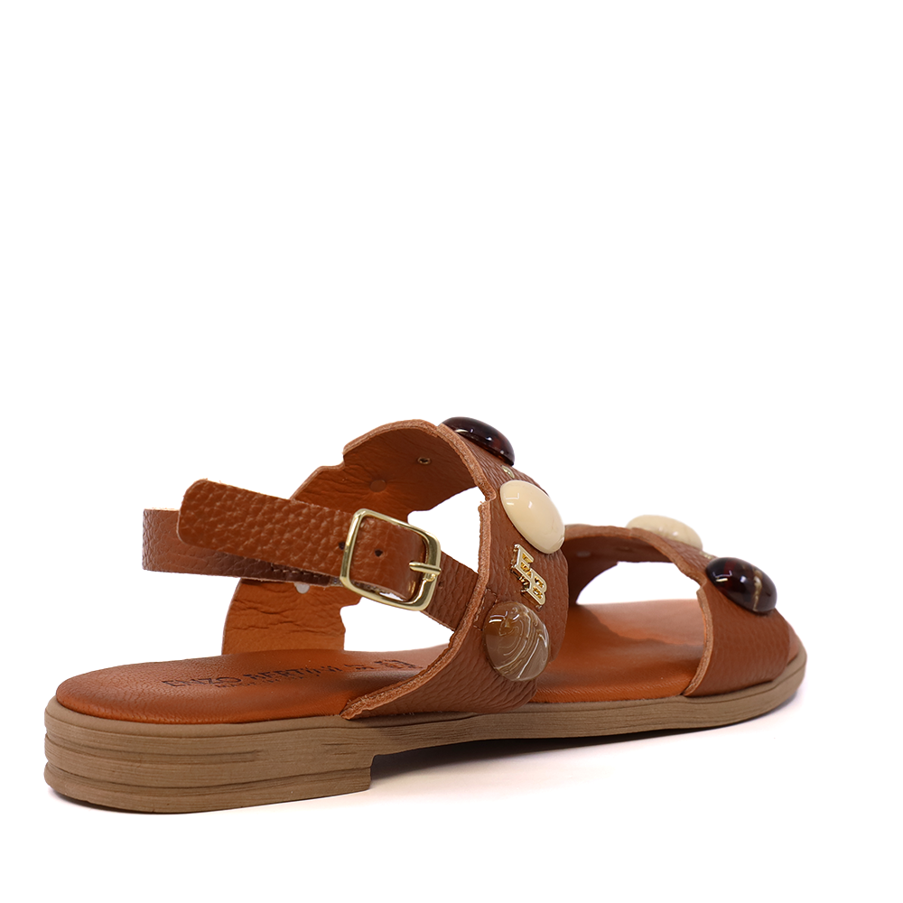 Sandale femei Enzo Bertini cognac din piele cu elemente deco 2809DS16308CO