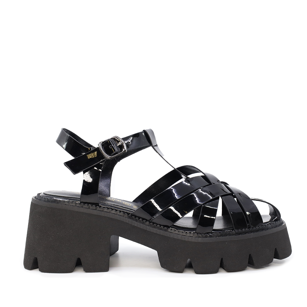 Sandale femei Enzo Bertini negre de lac chunky 1125DS6070LN