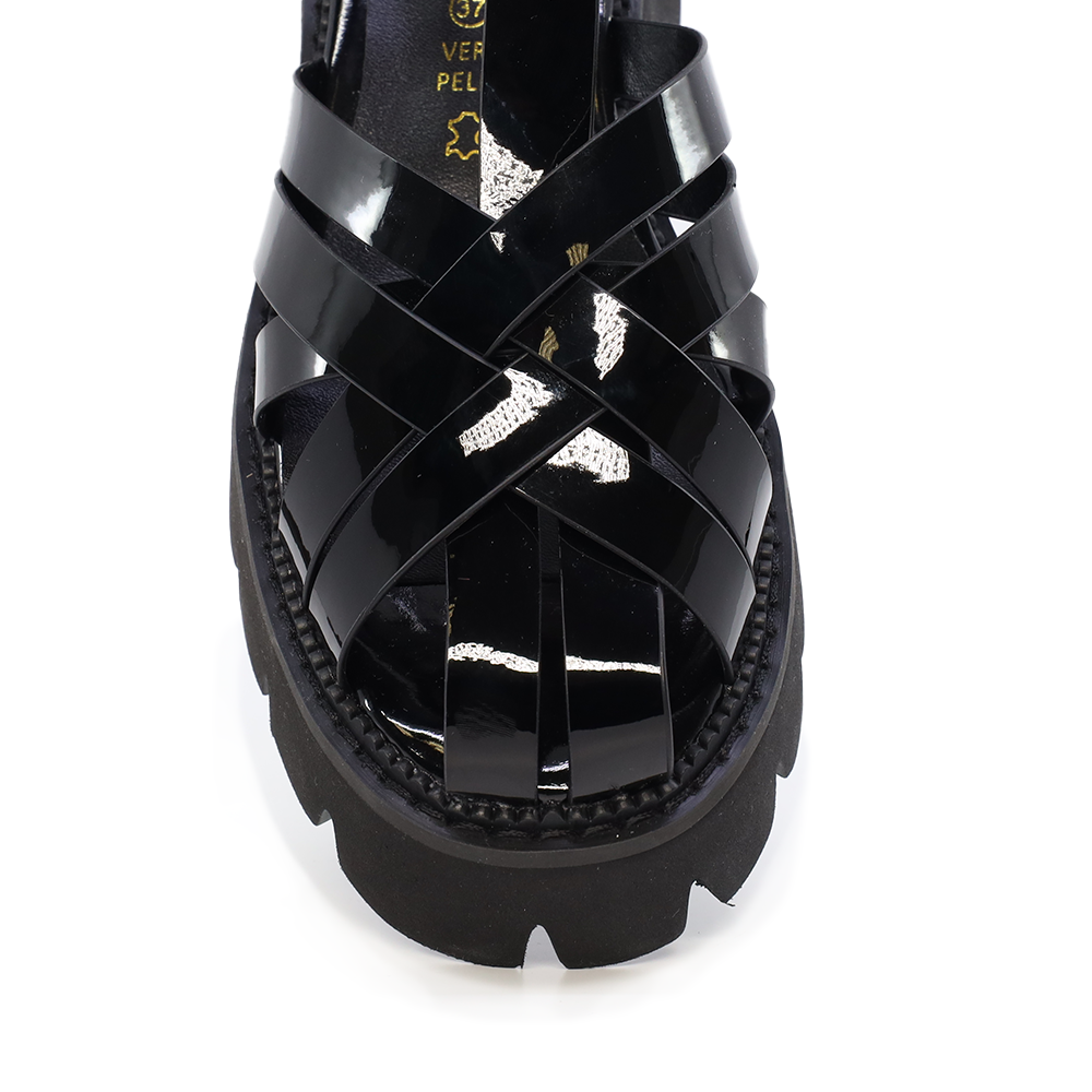 Sandale femei Enzo Bertini negre de lac chunky 1125DS6070LN