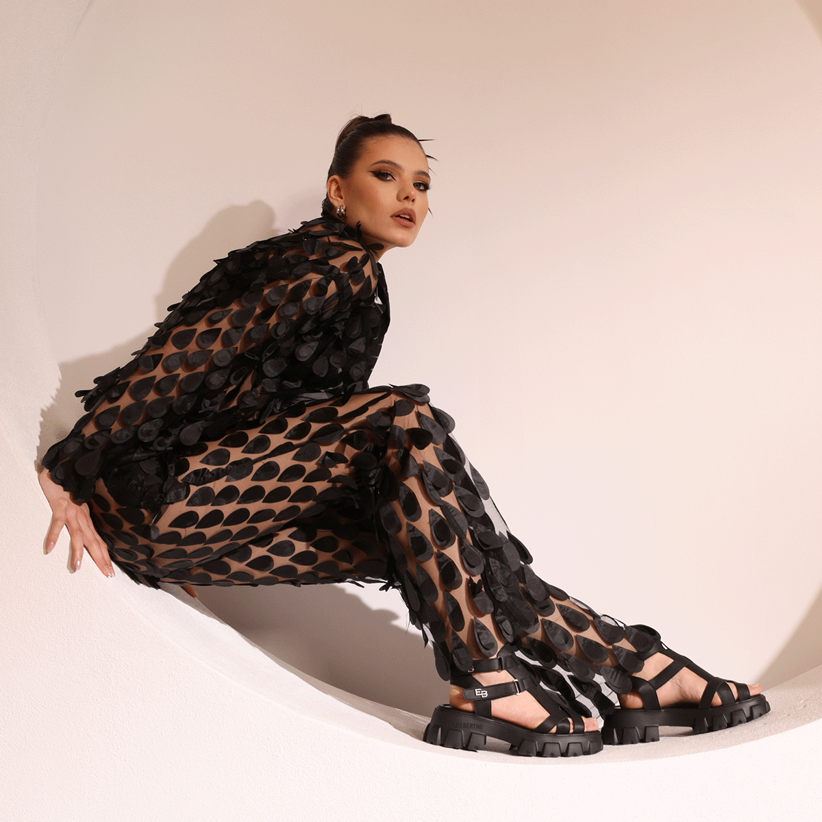 Sandale femei Enzo Bertini negre din piele 3869ds193n