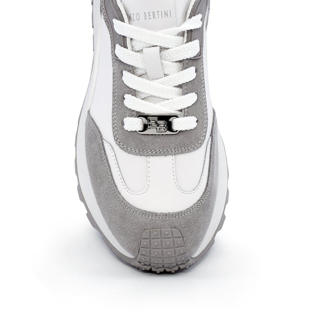 Sneakers femei Enzo Bertini alb cu gri din piele naturală și piele întoarsă 3869DP030GRA