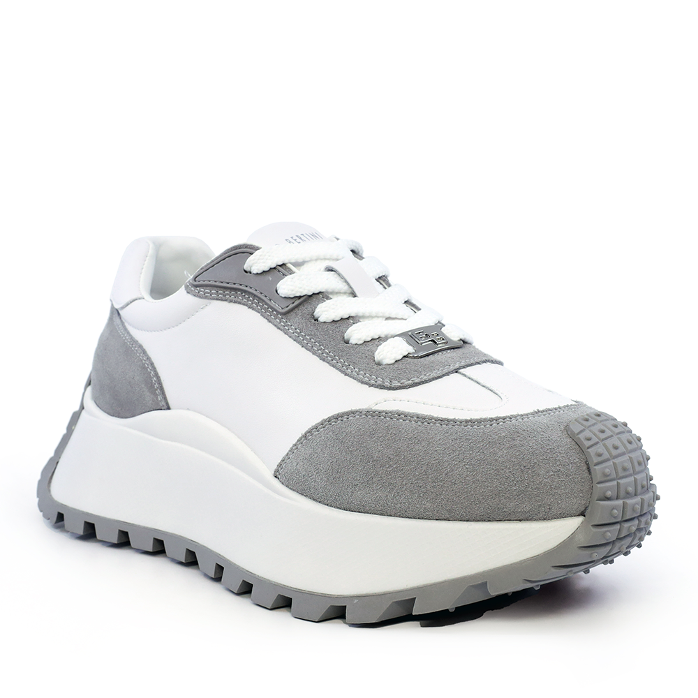 Sneakers femei Enzo Bertini alb cu gri din piele naturală și piele întoarsă 3869DP030GRA
