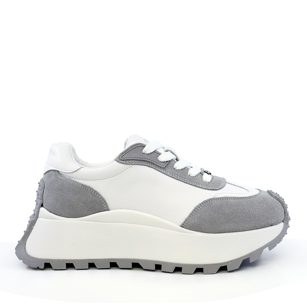 Sneakers femei Enzo Bertini alb cu gri din piele naturală și piele întoarsă 3869DP030GRA