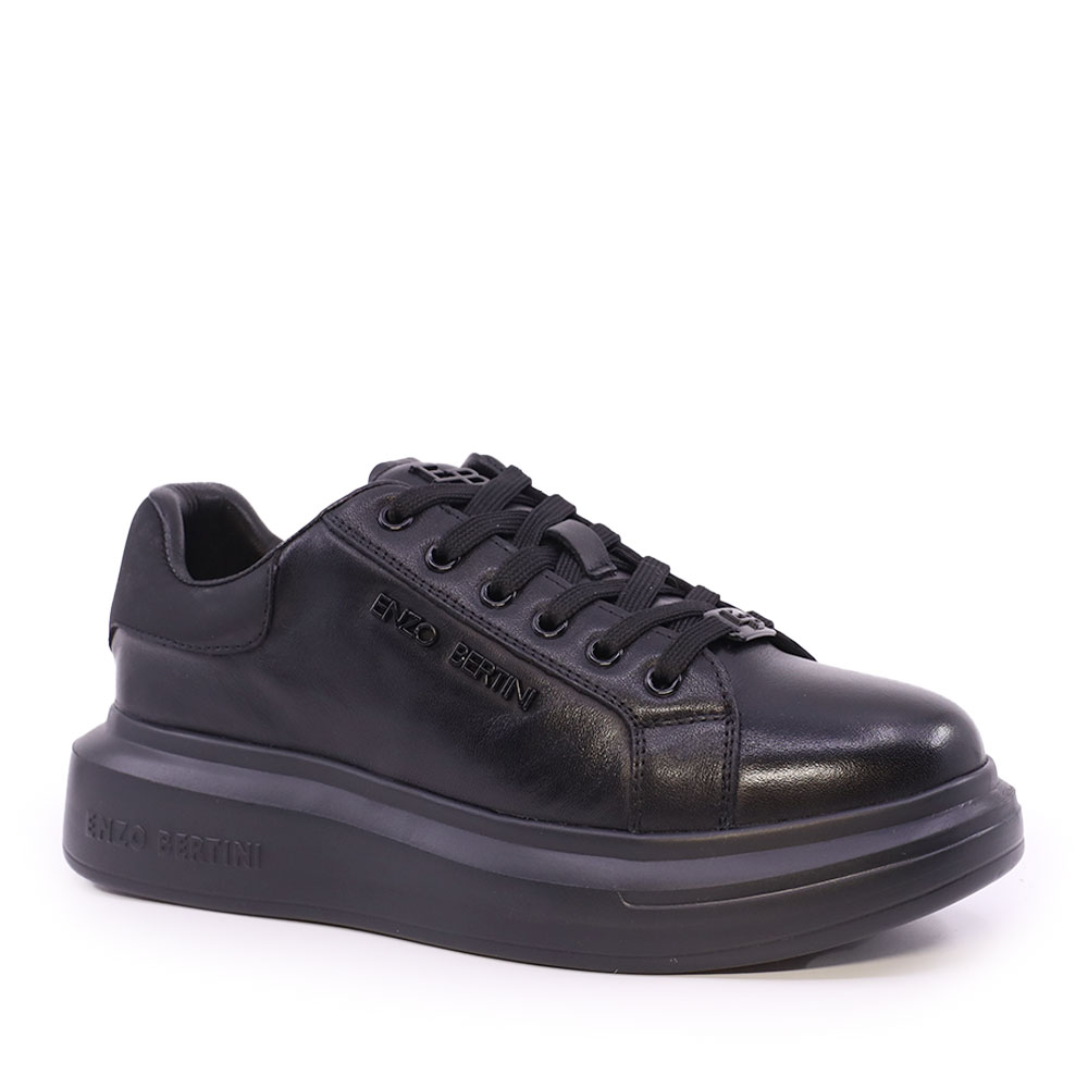 Sneakers  Enzo Bertini negri din piele cu logo metalic 3869DP665N