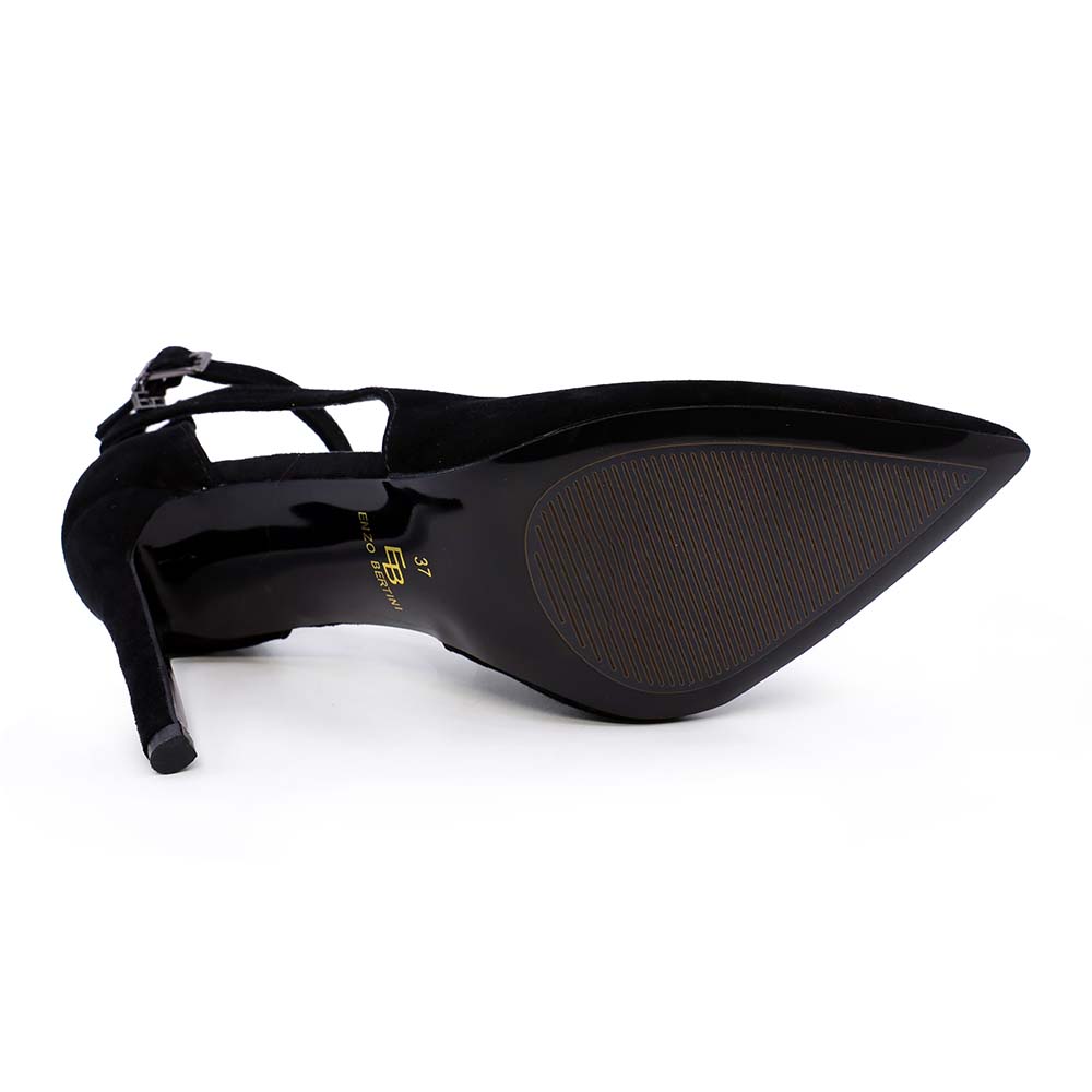 Pantofi stiletto d'orsay femei Enzo Bertini negri din piele întoarsă 1129DP2427VN