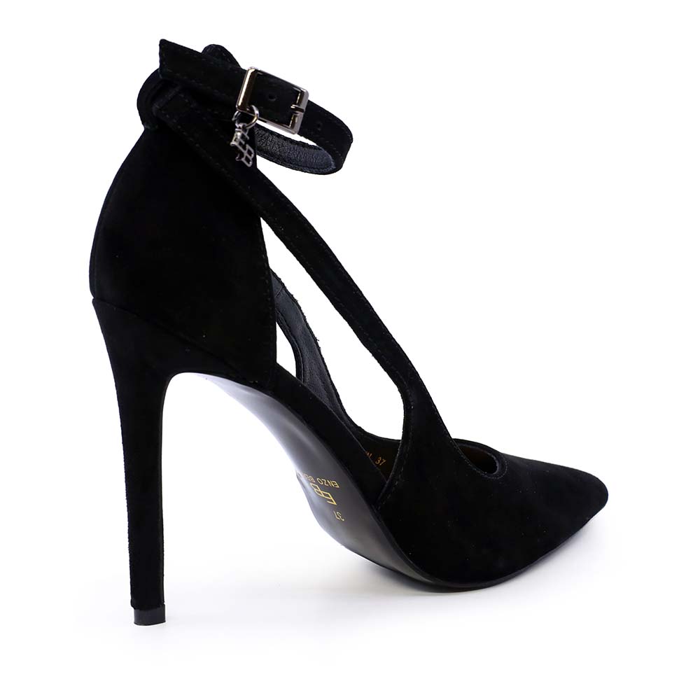 Pantofi stiletto d'orsay femei Enzo Bertini negri din piele întoarsă 1129DP2427VN