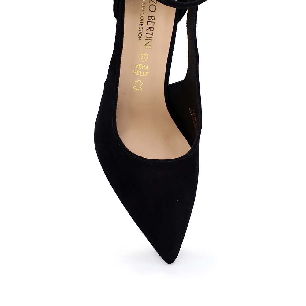 Pantofi stiletto d'orsay femei Enzo Bertini negri din piele întoarsă 1129DP2427VN