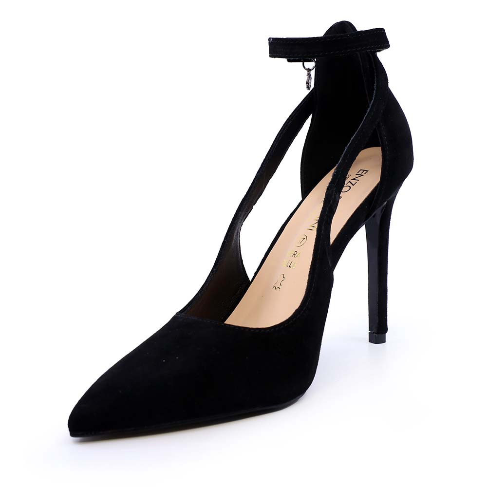 Pantofi stiletto d'orsay femei Enzo Bertini negri din piele întoarsă 1129DP2427VN