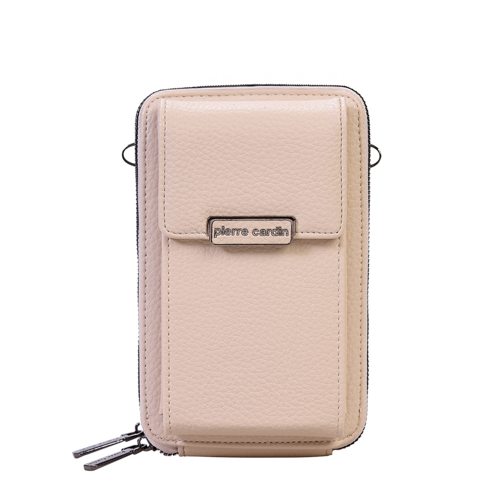 Poșetă crossbody femei Pierre Cardin bej cu brand logo 7POSS123131BE