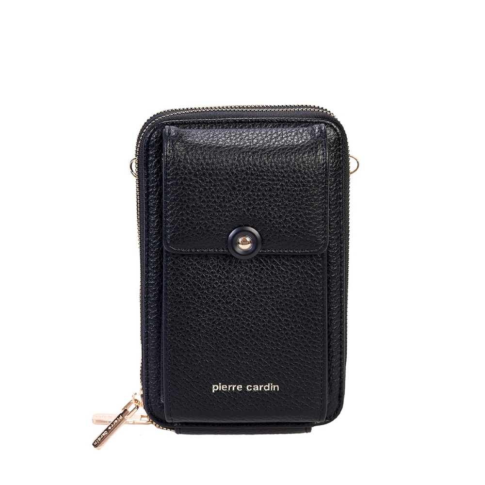 Poșetă crossbody femei Pierre Cardin neagră cu brand logo 7POSS123331N