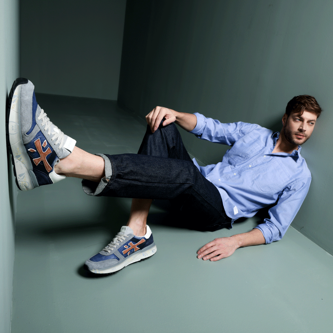 Sneakers bărbați Premiata Mick bleumarin din piele întoarsă și textil 1699BP7215VBL