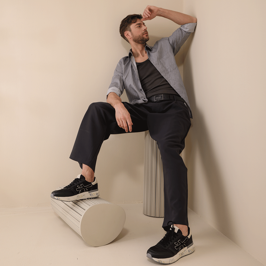 Sneakers bărbați Premiata Mick negri din piele naturală și textil 1699BP7249N