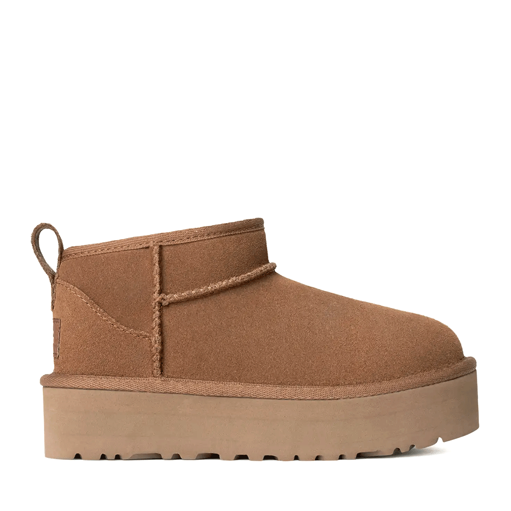 UGG Ghete UGG Classic Ultra Mini Platform chestnut din piele